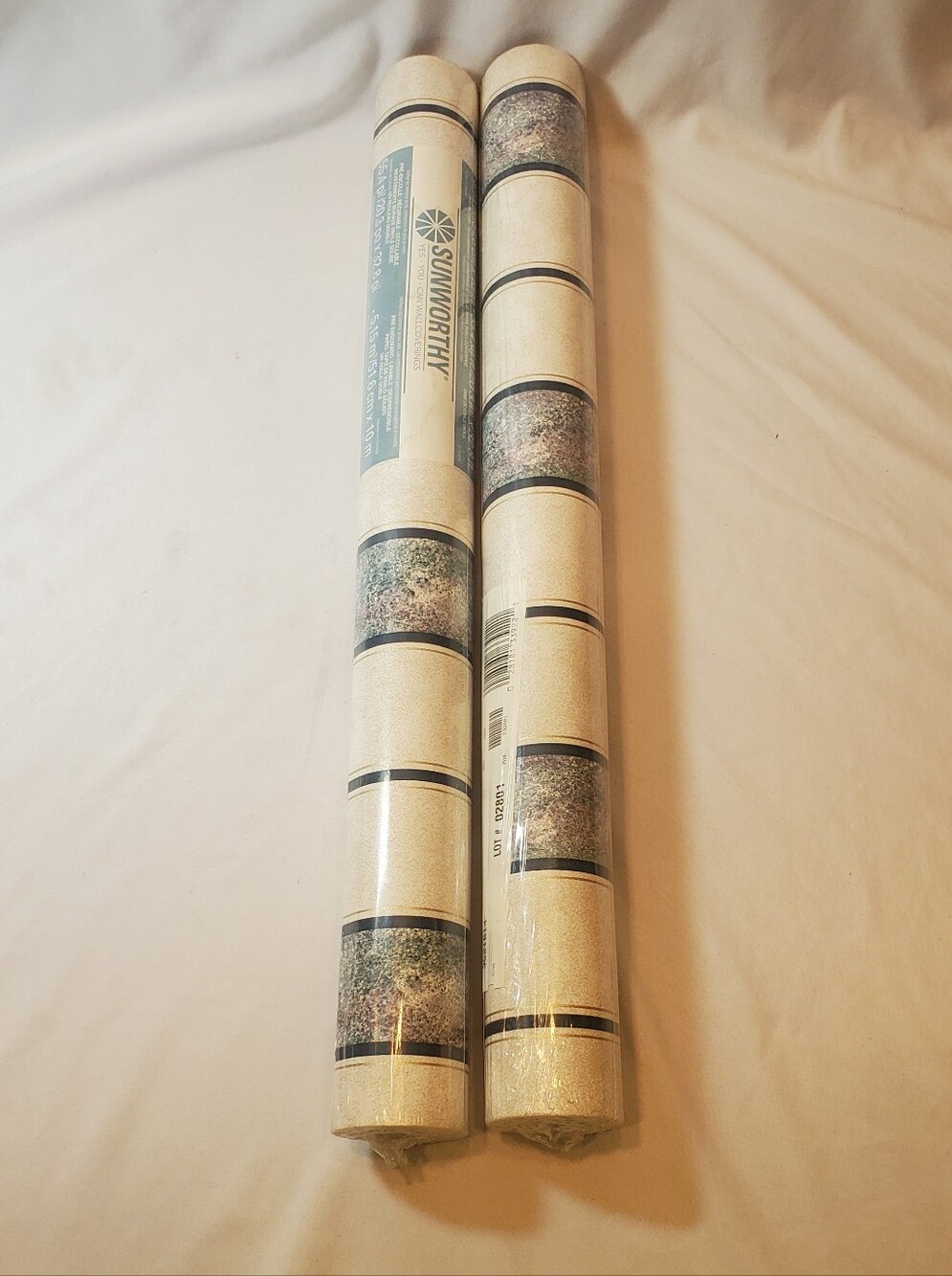 Sunworthy Vtg Striped Vinyl Wallpaper Double Roll 55.4 Sq Ft Ea, Lot Of 2 Rolls